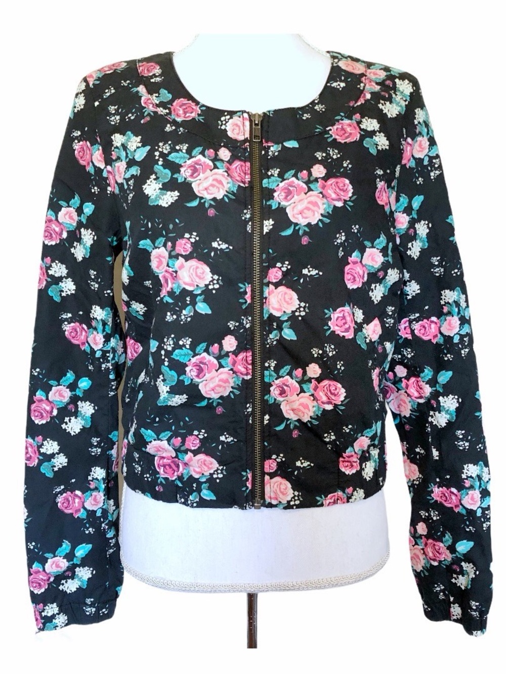 Divided by H&M Light Floral Long Sleeve Bomber Jacket Size 10 - Picture 4 of 6